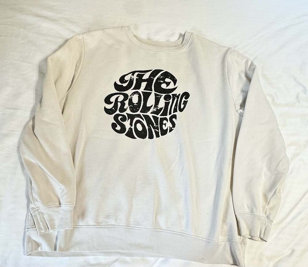 The Rolling Stones Graphic Fleece Crewneck Pullover Sweatshirt Bone White XXL